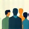 Icon representing a diverse group of people in discussion, symbolizing a community forum.